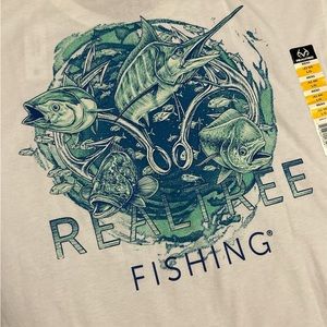 Reeltree Fishing Mens White Graphic T-Shirt NWT Fathers Day, Christmas, Birthday